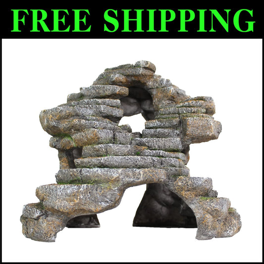 Reptology Extra-Large Shale Scape Cave Hideout for Reptiles & Fish, Blue Camo