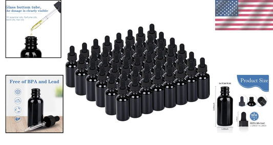 Secure 48-Pack Black Glass 1 oz Dropper Bottles - Essential Oils & Travel Ready