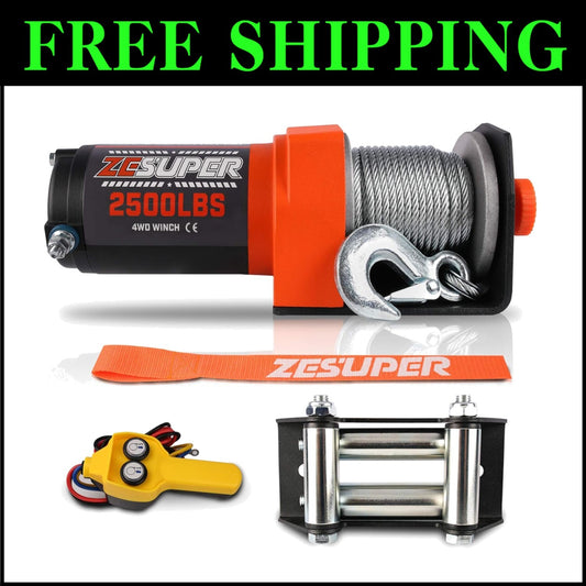 Compact 2500 lb Electric Winch with Steel Cable - Perfect for Boats & Trailers