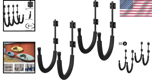2-Pack Kayak Storage Hook Set - Wall Mount Hangers, 100lb Capacity - Black