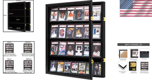 Sturdy Wall-Mounted Sports Card Display Case for Baseball, Football, Basketball