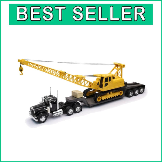 Authentic Kenworth W900 Diecast Truck: Lowboy Trailer & Yellow Crane Included