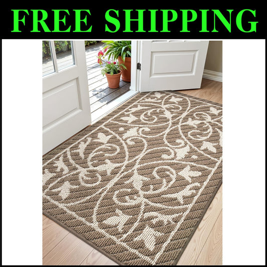 Machine Washable Non-Slip Entry Doormat 2'8" x 4' - Easy Care Floral Rug