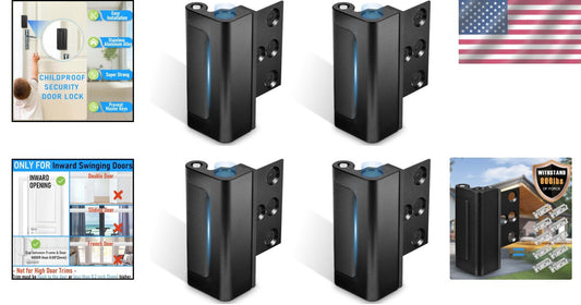 Durable Black Door Lock Latch - 4Pack Childproof Reinforcement for Home Security