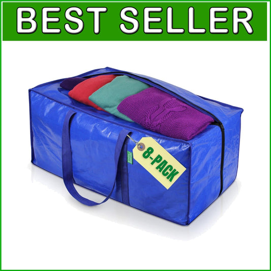 Durable Waterproof Moving Bags 8-Pack - Blue Totes with Zippers & Strong Handles