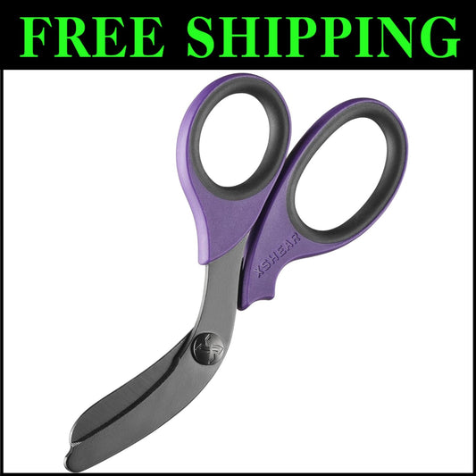 Durable 7.5" Stainless Steel Trauma Scissors with Comfort Grip - Purple/Black