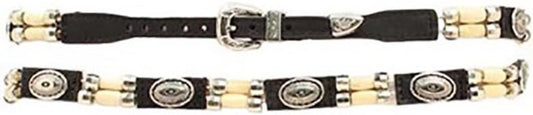 Elegant Black Leather Hatband with Silver & Bone Bead Conchos for Unique Style