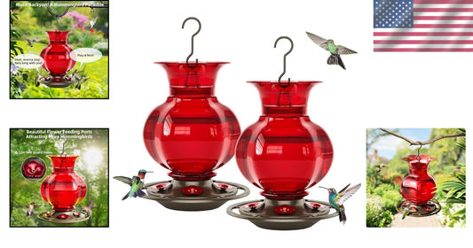 Durable 23oz Outdoor Hanging Hummingbird Feeder - Leak-Proof & Rustproof, 2-Pack