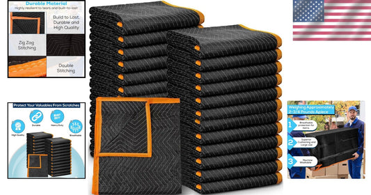 Multi-Purpose Heavy-Duty Moving Pads - 12 Pack Cotton Blankets in Black/Orange