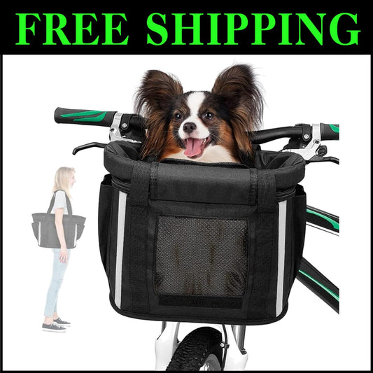 Deluxe Foldable Pet Bike Basket - Quick-Release Carrier for Small Cats & Dogs
