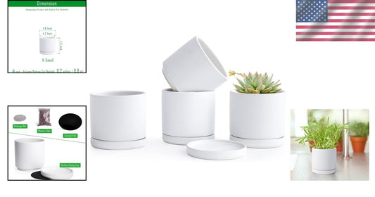 Lightweight White Ceramic Plant Pots with Saucer - Ideal for Indoor Plants