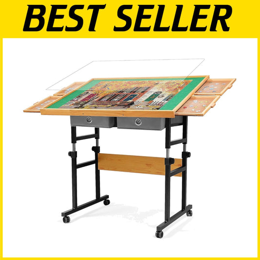 Elegant Puzzle Table for Adults - 1500 Pieces, Adjustable Height & Mobile Design