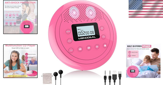 Travel-Friendly Rose Red CD Player with Headphones - Anti-Skip & TF Card Support