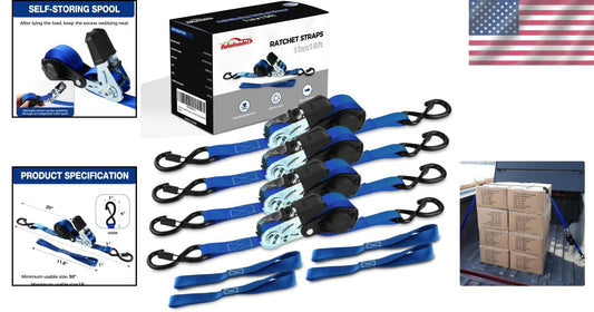 Durable Ratchet Strap Set with Safety Hooks - Ideal for Trucks and Trailers