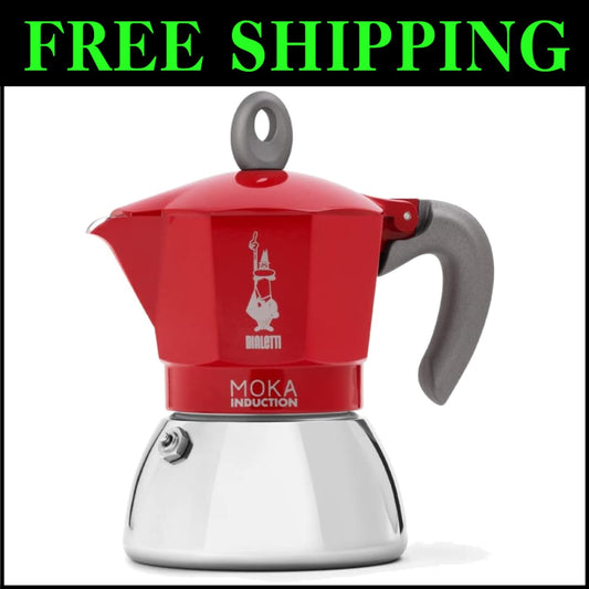 Moka Induction Espresso Pot - 150ml Capacity, Reusable Filter, Red Elegance