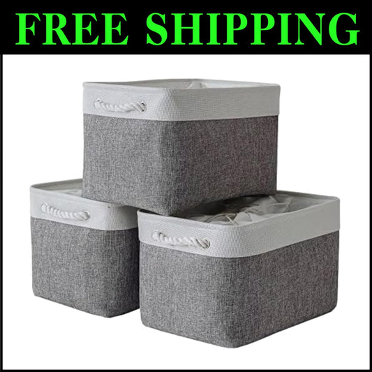 Durable White & Grey Fabric Storage Baskets - X-Large Size for Home Organization