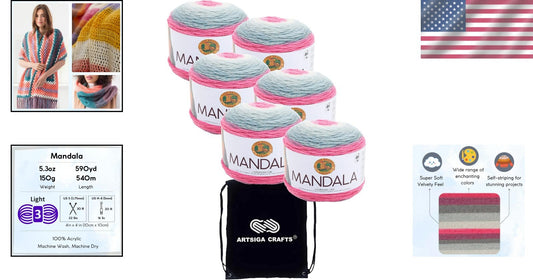 Enchanting Mandala Unicorn Acrylic Yarn - 6 Skeins in Same Dye Lot + Project Bag