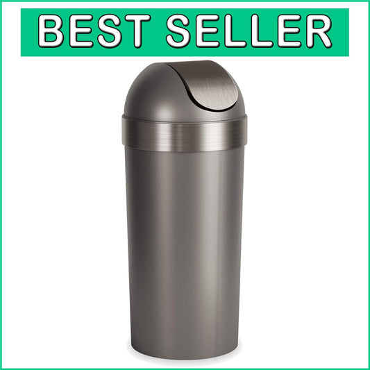 Functional 16.5-Gallon Kitchen Trash Can - Chic Swing-Top Design, Pewter Finish