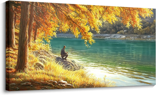 Stunning 40x20 IN Canvas Wall Art - Fishing by the Lake, Perfect for Any Room