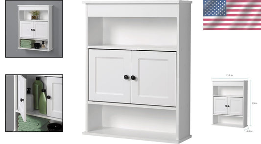 Stunning White Wooden Wall-Mounted Cabinet - Ideal for Bathroom or Utility Rooms