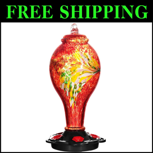 Large Capacity Hummingbird Feeder - Hand Blown Glass, Easy to Clean Design