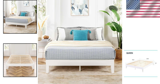Queen Solid Wood Platform Bed, 12-Inch Height, Easy Assembly - Naturalista Grand