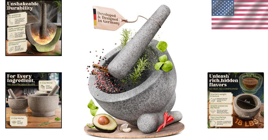 Extra Large 8 Inch Mortar and Pestle Set - Perfect for Grinding Spices and Herbs