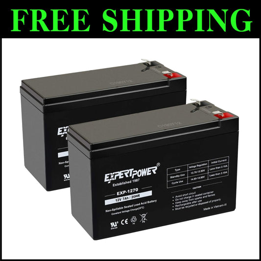 2-Pack Expert Power 12V 7Ah Rechargeable Batteries - Lightweight & Long-Lasting