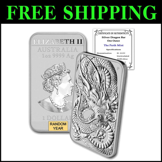 Dragon Series 1 oz Silver Bar - 99.99% Pure, Brilliant Uncirculated - Perth Mint