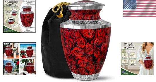 200 Cubic Inch Red Roses Cremation Urn – Secure and Elegant Memorial for Women