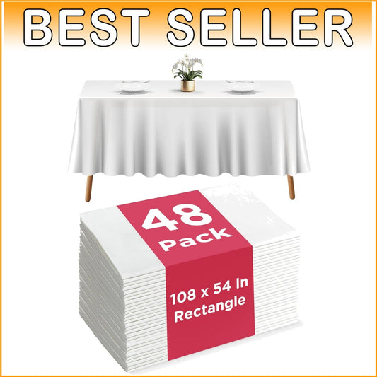Elegant 48-Piece White Disposable Tablecloths 108x54 for Indoor & Outdoor Events
