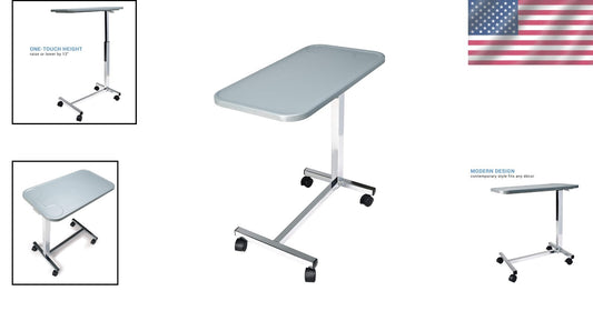 Durable Grey Composite Overbed Table with Casters – Ideal for Home or Hospital