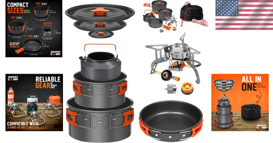 10-Piece Lightweight Camping Cookware Set with Foldable Stove for Outdoor Chefs