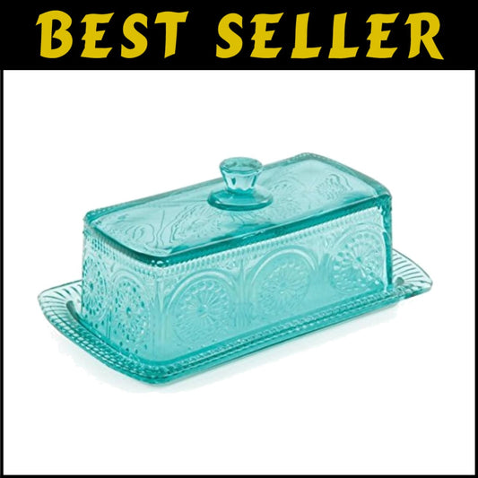 Adeline Teal Glass Butter Dish with Lid - Elegant Vintage Table Decor