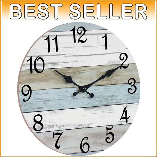 16-Inch Silent Quartz Wall Clock in Blue - Perfect for Nautical Style Homes