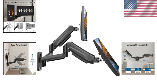 Easy-Install Wall Mount for Dual Monitors - Height Adjustable and Tilt Features