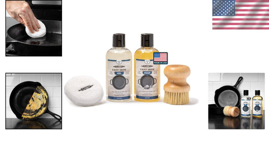 Premium Cast Iron Maintenance Kit - Fractionated Coconut Oil & Cleaning Supplies