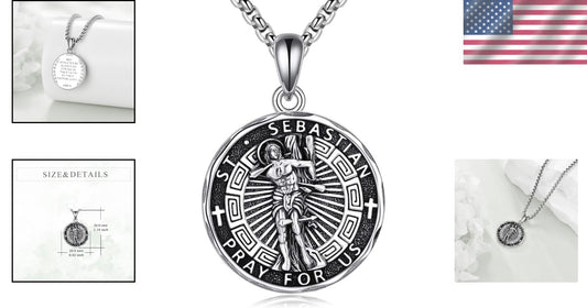 Sterling Silver Saint Sebastian Necklace - Religious Amulet for Both Men & Women