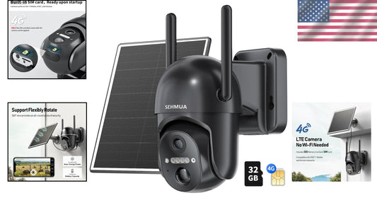 360° Live View Solar Security Camera - 4G LTE, PIR Motion Detection, Waterproof