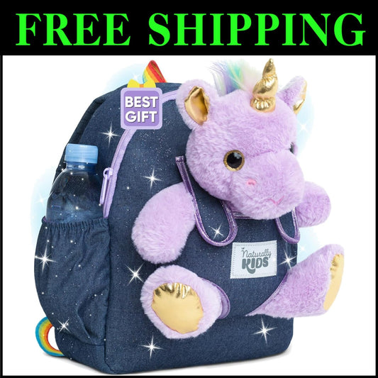 Medium Unicorn Toddler Backpack (11''h) with Removable Toy for Age 4-6 Girls