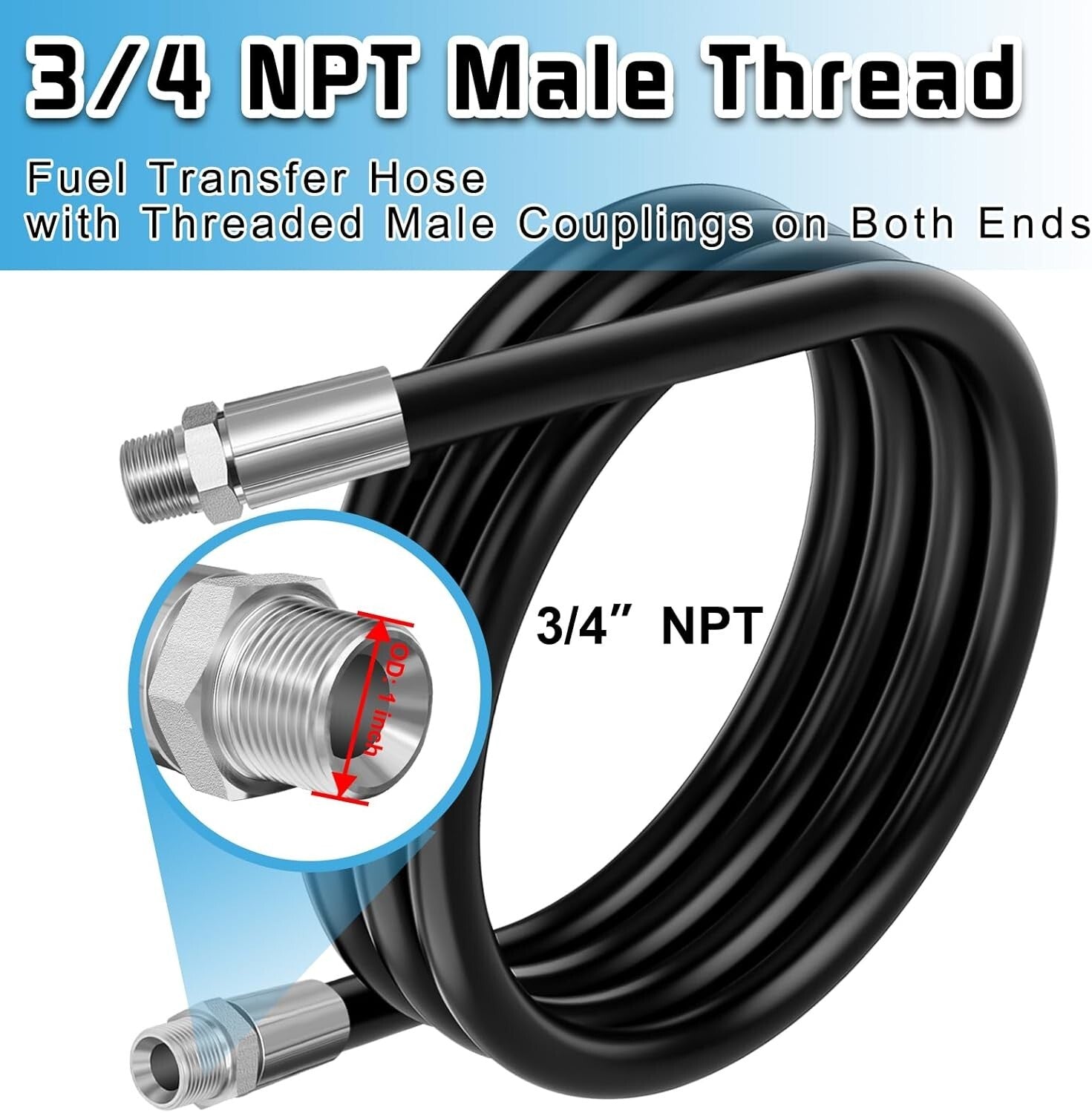 Heavy-Duty 3/4 Inch Fuel Transfer Hose - 12 Feet for Biofuels & Petroleum Oils