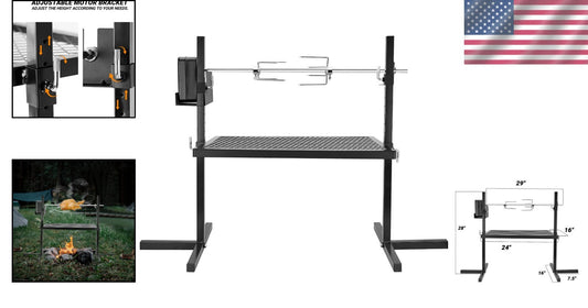 Effortless Outdoor Cooking: Cordless Rotisserie Grill Kit with Adjustable Height