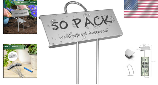 50-Pack Weatherproof Metal Plant Labels - Reusable Garden Markers, 10.6'' Height