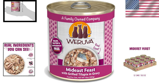 12x10oz Grain-Free Cat Food with Tilapia - Delicious Mideast Feast Selection