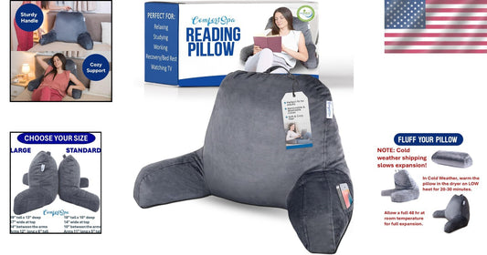 Breathable Backrest Pillow for Bed with Pockets - Perfect for Reading & Resting