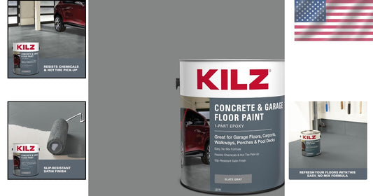 Durable 1-Gallon Epoxy & Acrylic Garage Floor Paint - Slate Gray Satin Finish