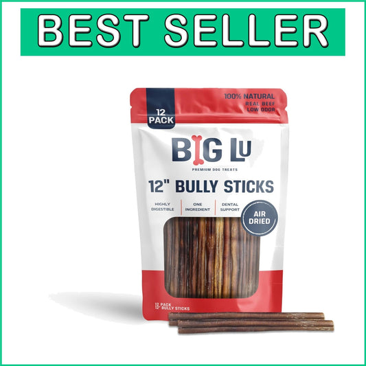 Thick & Digestible 12” Bully Sticks - Grain-Free Treats for All Life Stages