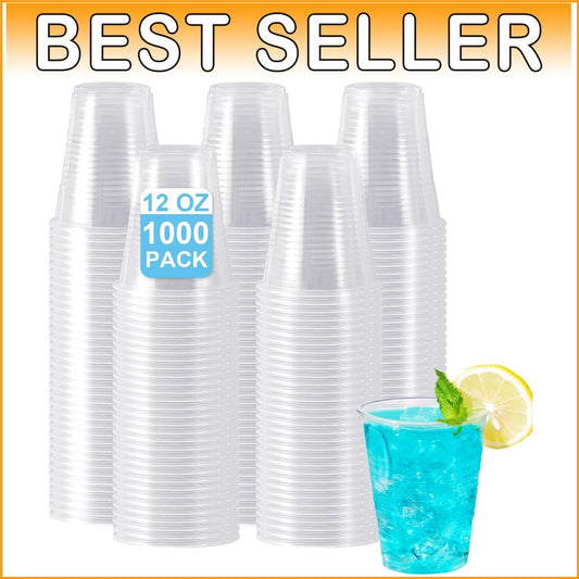 1000 Count Clear Plastic Cups, 12 oz - Perfect for Smoothies, Iced Drinks & More