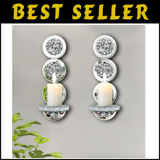 Crystal Crush Diamond Wall Sconces - Elegant Candle Holders for Living Rooms