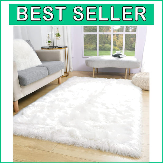 Luxury 3x5 Faux Fur Shag Rug - Plush White Carpet for Bedroom & Living Room